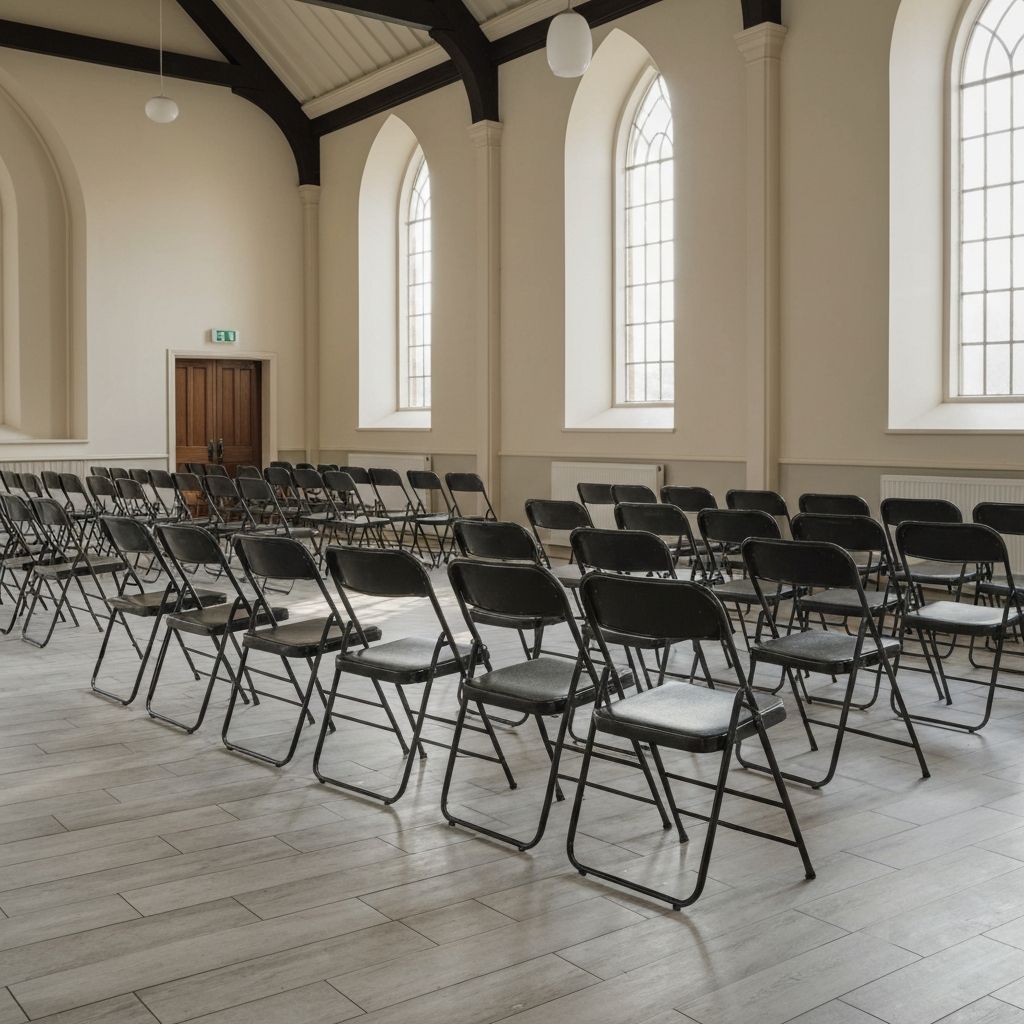 Igreja com cadeiras dobráveis